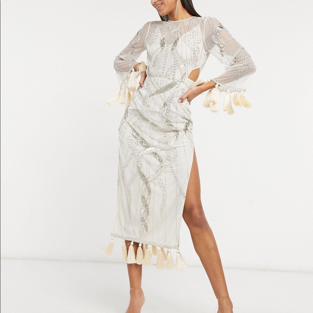 ASOS DESIGN embellished maxi dress with cut out and tassle detail
